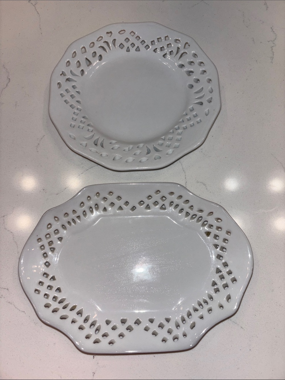 MSI White Ceramic Serving Platter and Plate with Cutout Border